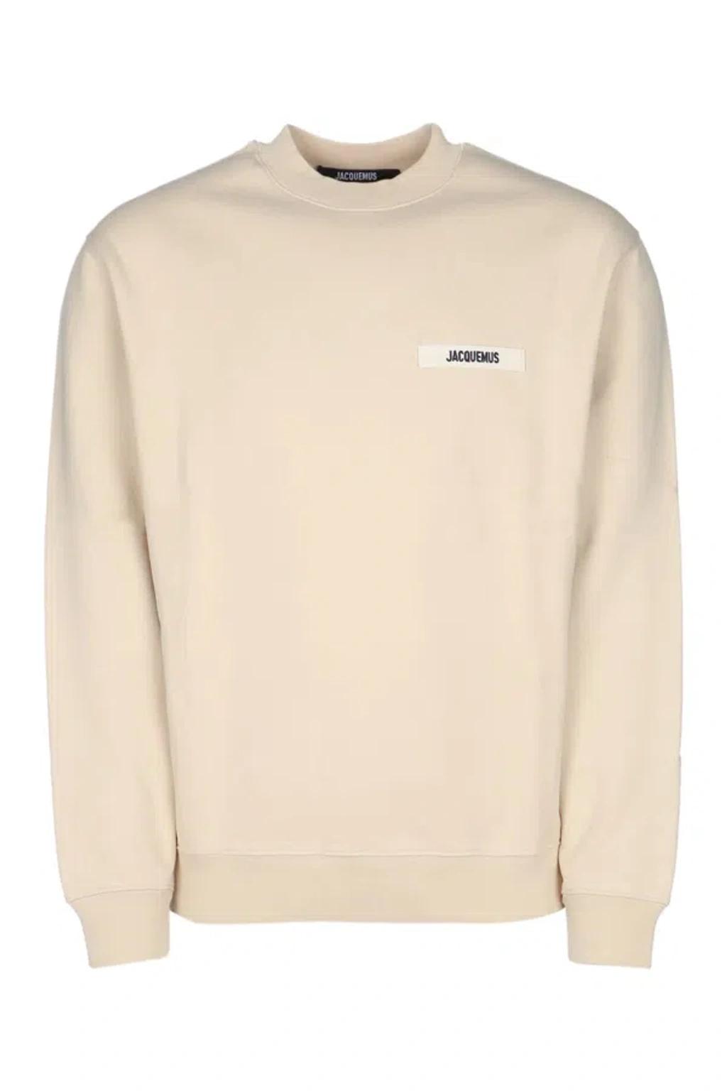 JACQUEMUS Organic Cotton Fleece Sweatshirt With Gros-grain Logo In Neutral Product Image