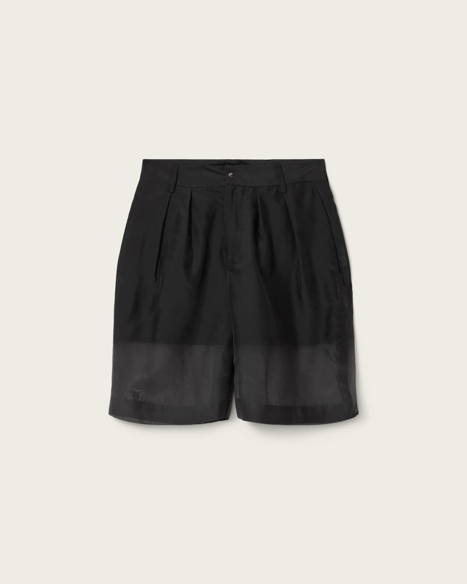 Banu Pleated Sheer Shorts Black | ALLSAINTS US Product Image