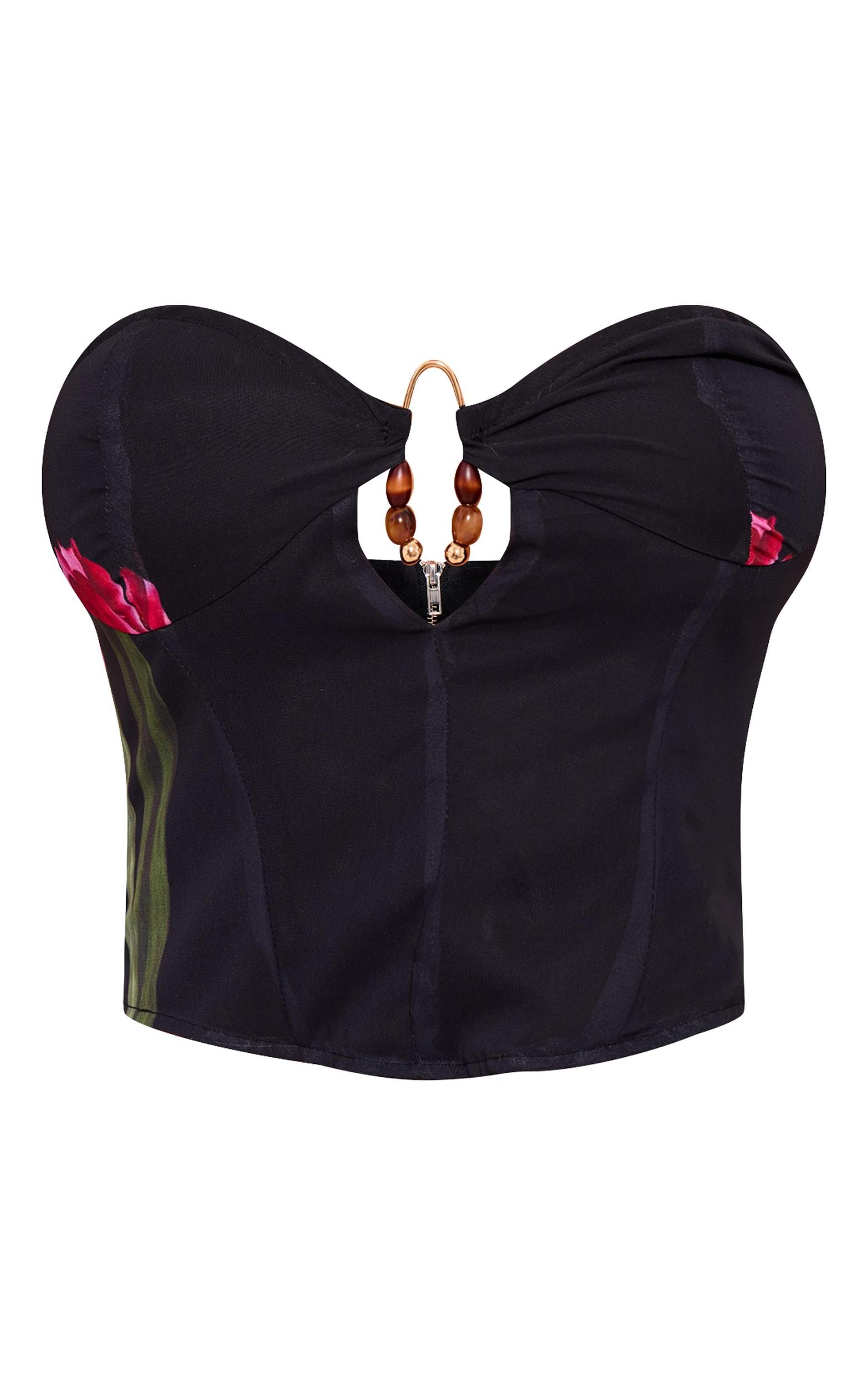 Black Chiffon Printed Bandeau Corset Product Image