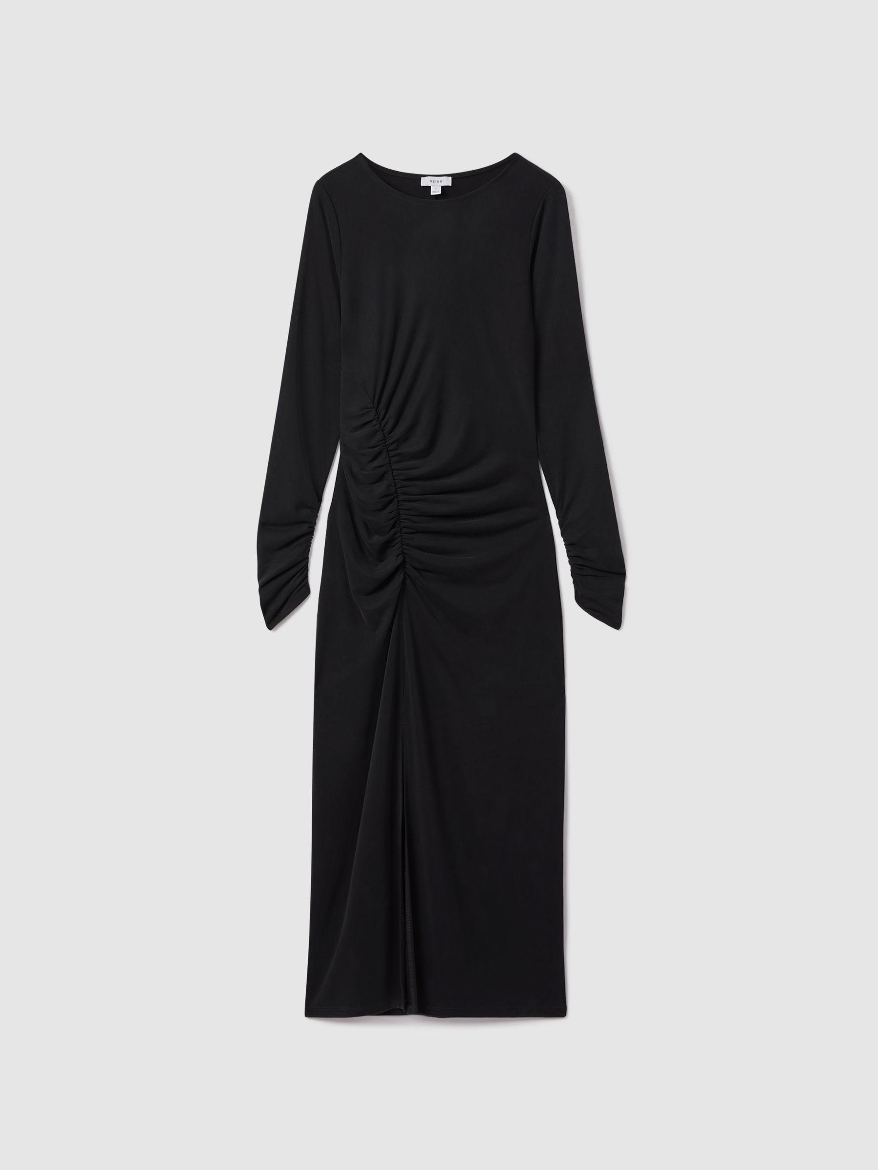 Ruched Jersey Midi Dress in Charcoal Product Image