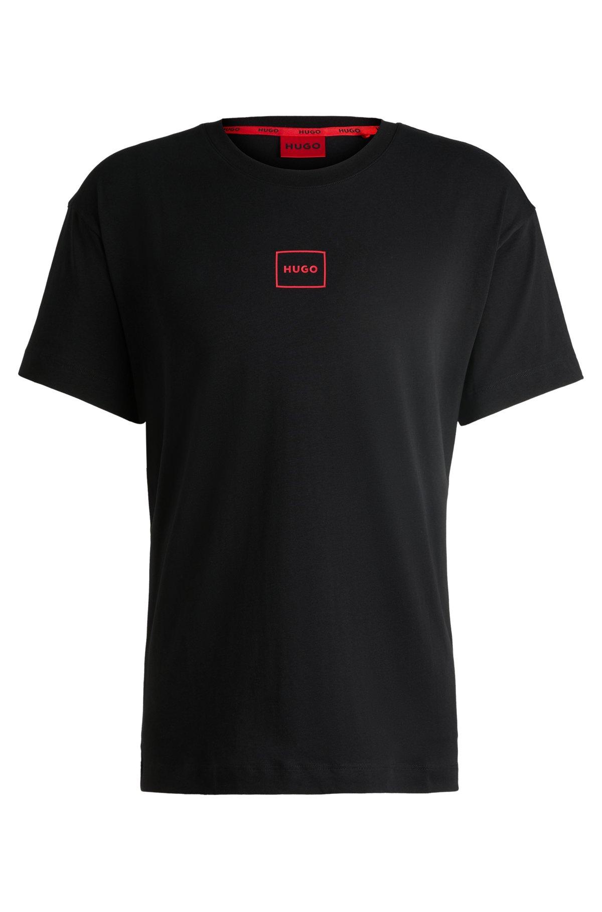 HUGO - Stretch-cotton T-shirt with graphic logo print - Black Product Image