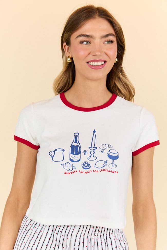Croissants For Dinner White Graphic Cropped Tee DOORBUSTER Product Image