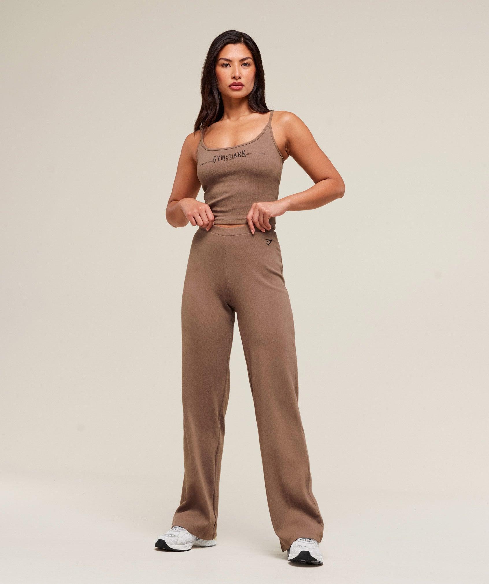 Gymshark Ribbed Cotton Midi Shelf Tank - Mocha Mauve/Black Female Product Image