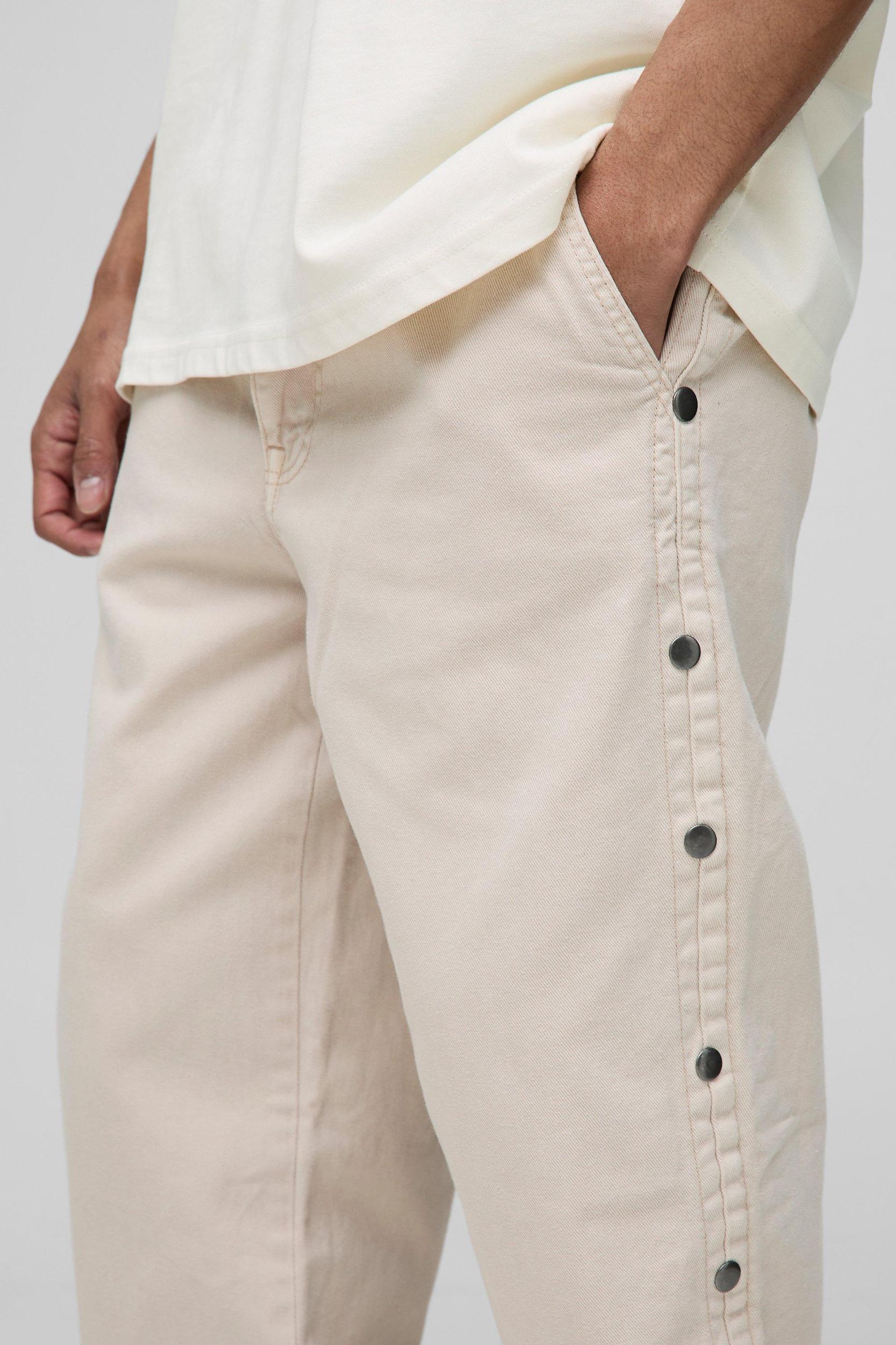 Relaxed Fit Overdyed Twill Popper Hem Trousers | boohooMAN USA Product Image