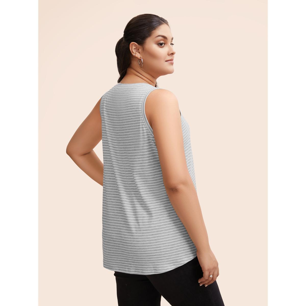 Plus Size Striped Pocket Arc Hem Tank Top Women Silver Casual Everyday Tank Tops Camis BloomChic 10/M Product Image