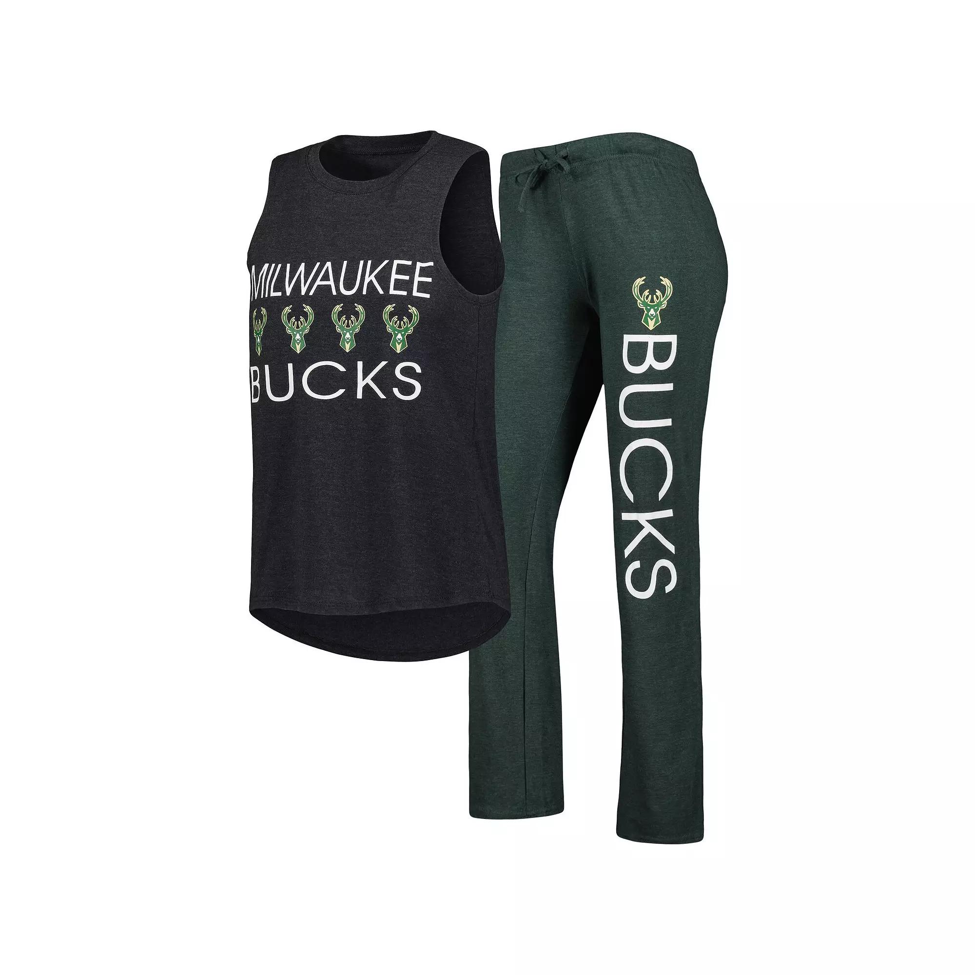 Women's Concepts Sport Hunter Green/Black Milwaukee Bucks Team Tank Top & Pants Sleep Set, Size: Large Product Image