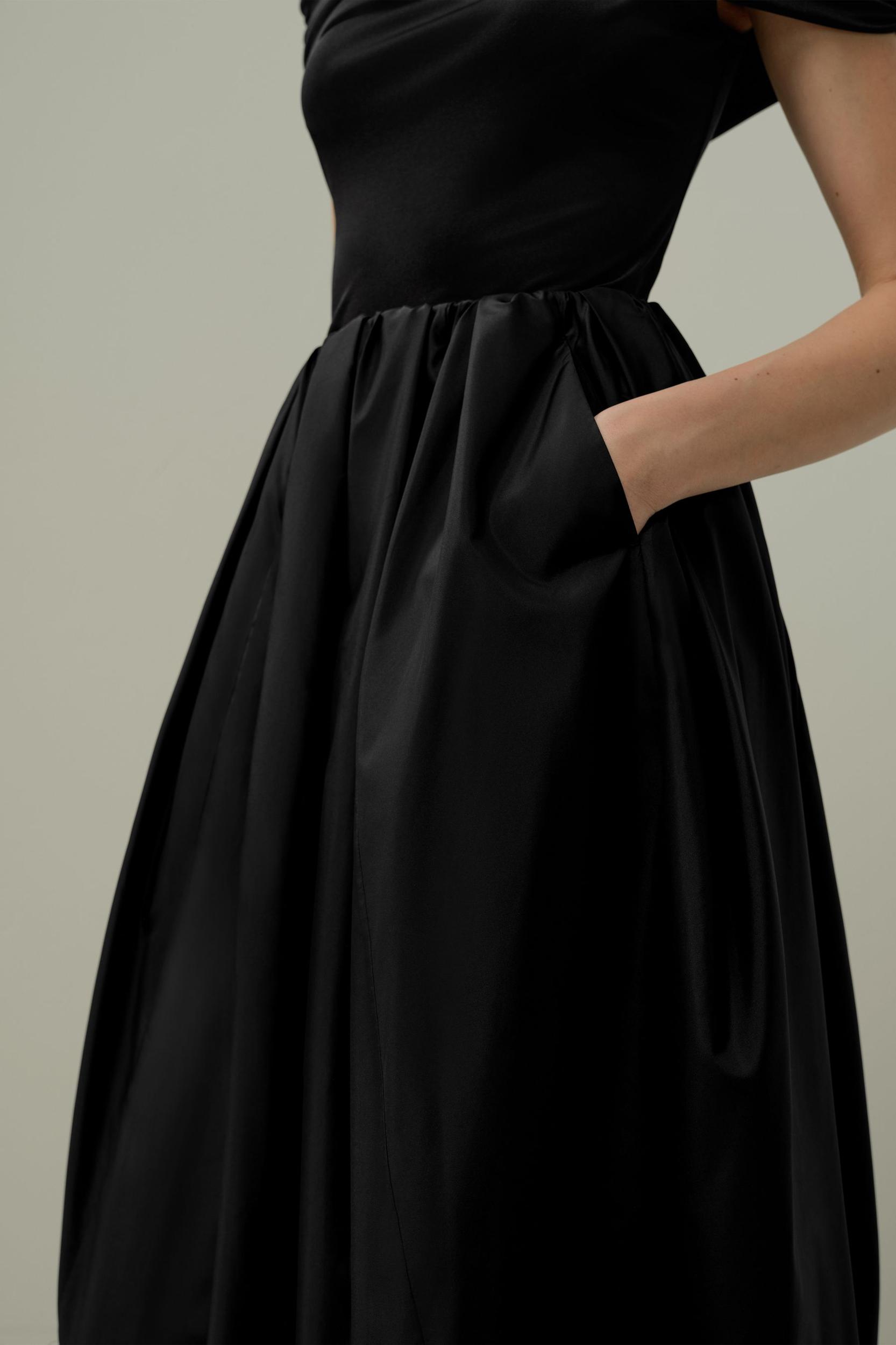 LILYSILK Women's Silk Taffeta Waist-Pleated Skirt, Black, Size 10, Water-Repellent & Voluminous Product Image