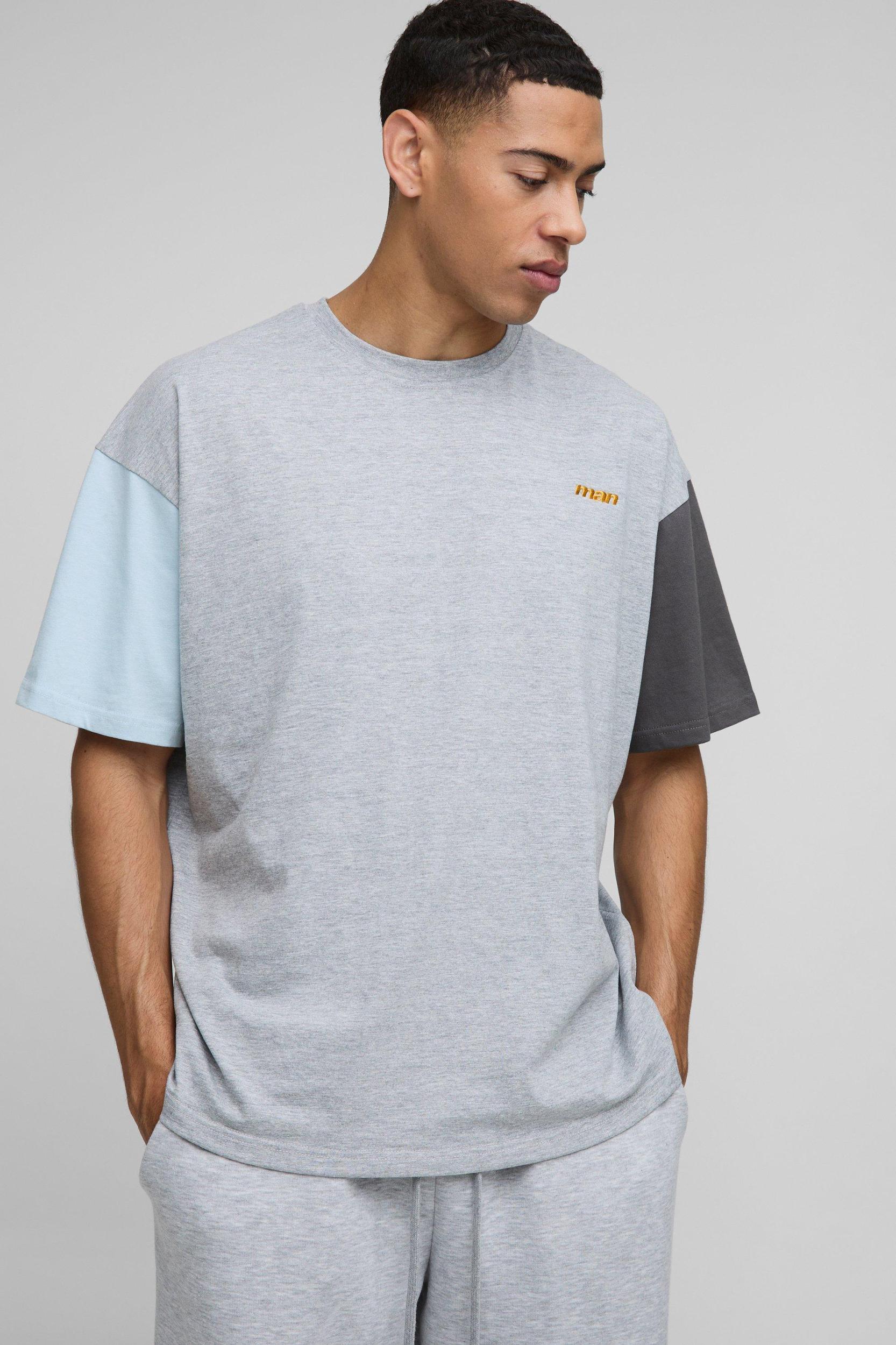 Oversized Man Colour Block T-Shirt | boohooMAN USA Product Image