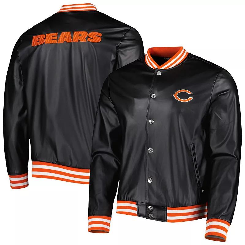 Men's The Wild Collective Black Chicago Bears Metallic Bomber Full-Snap Jacket,  Product Image