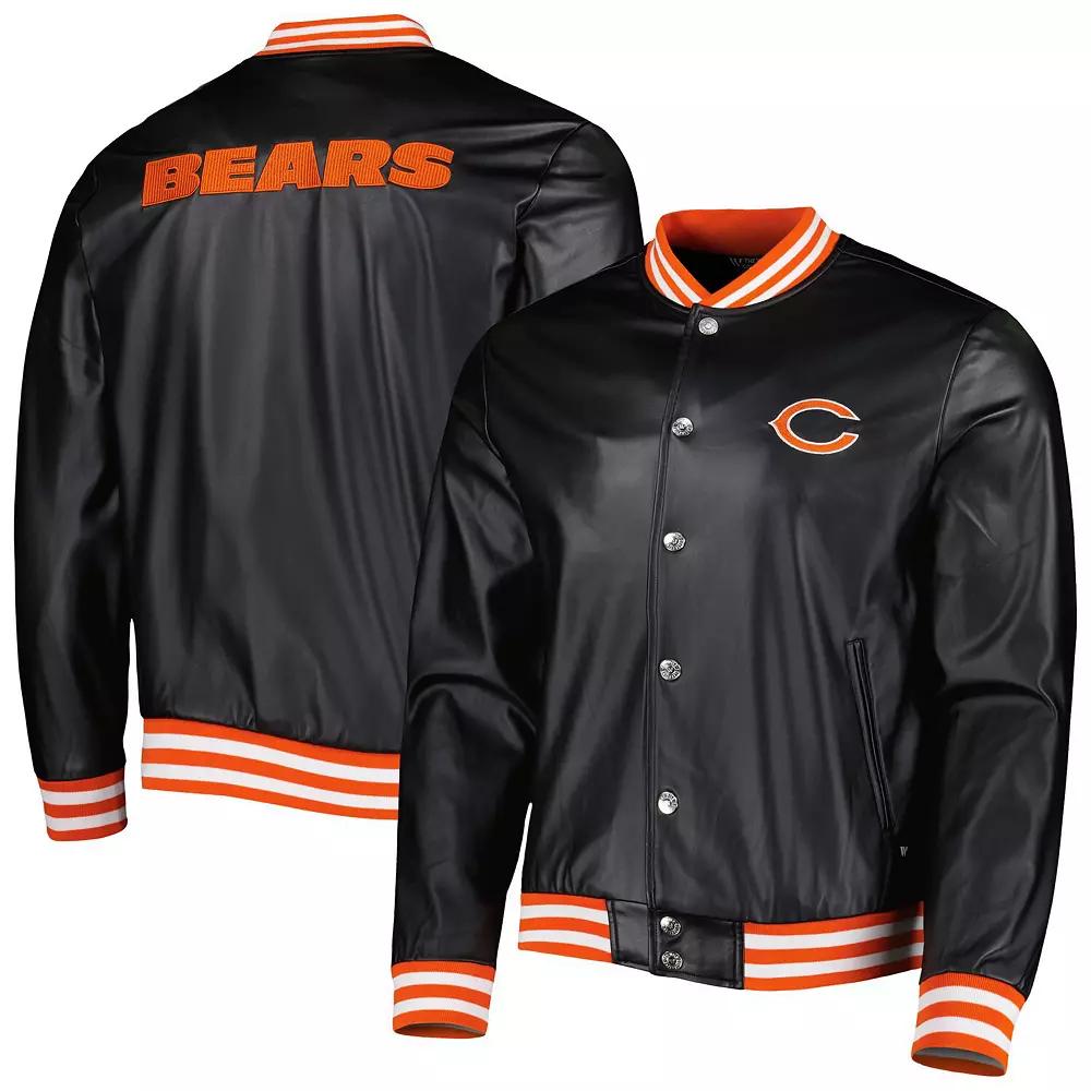 Men's The Wild Collective Black Chicago Bears Metallic Bomber Full-Snap Jacket,  Product Image