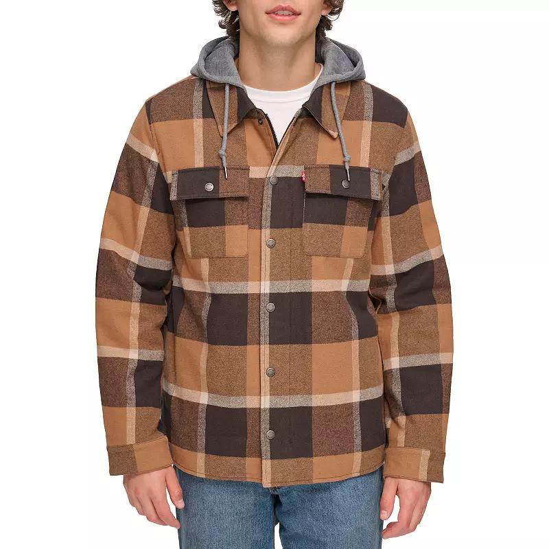 Men's Levi's® Shirt Jacket with Fleece Hood, Size: XXL, Brown Plaid Product Image