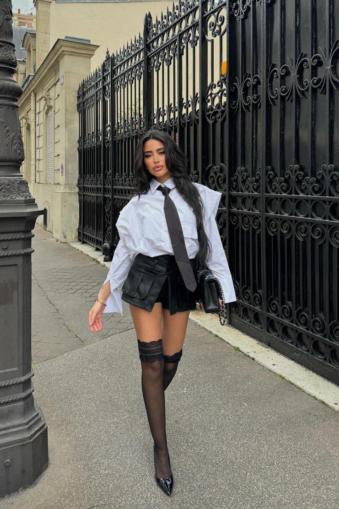 Bringing The Vibe Faux Leather Skort - Black Product Image