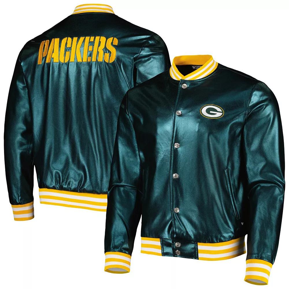 Men's The Wild Collective Green Green Bay Packers Metallic Bomber Full-Snap Jacket,  Product Image