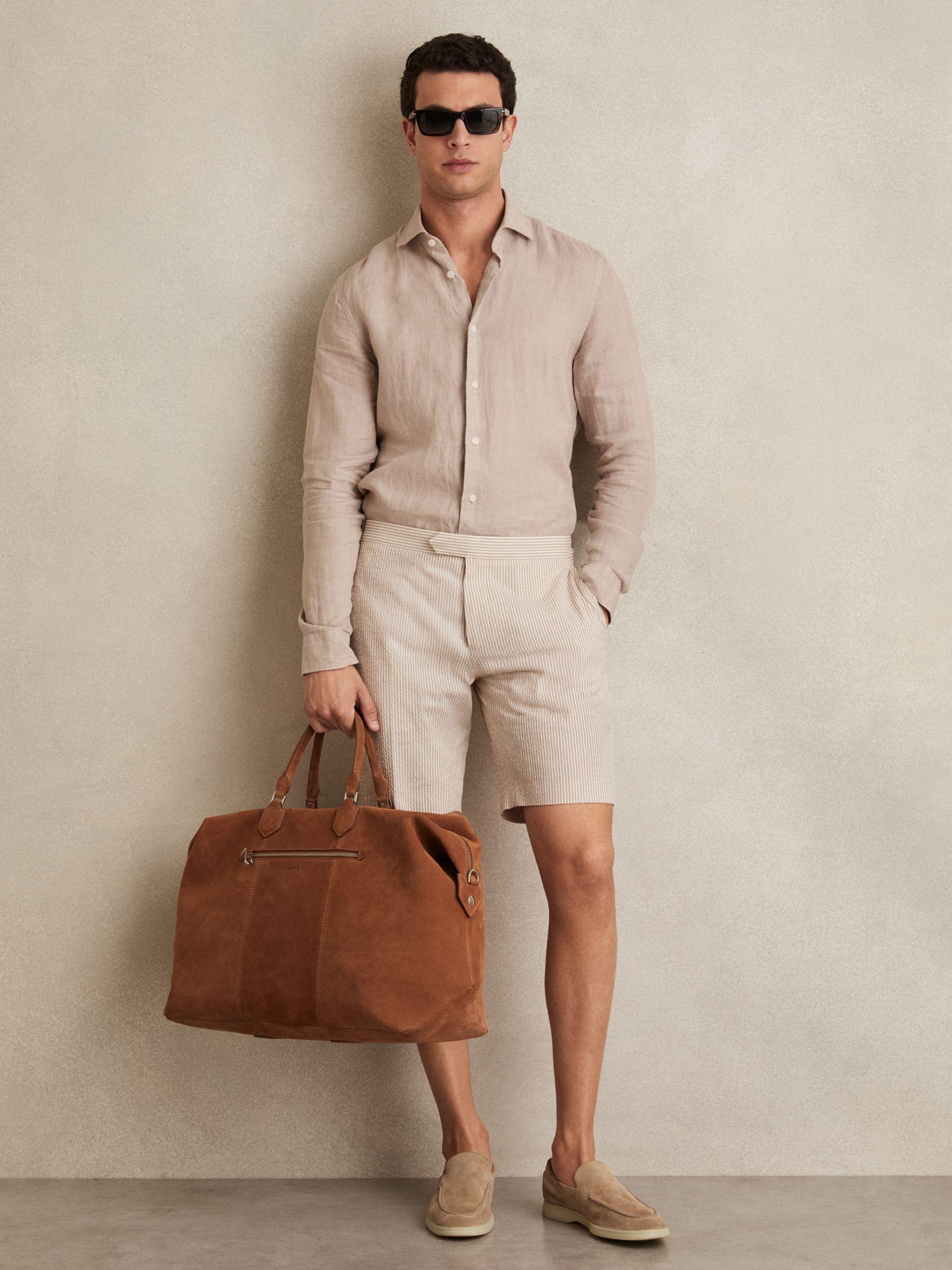 Seersucker Stripe Tailored Shorts in Oatmeal/White Product Image