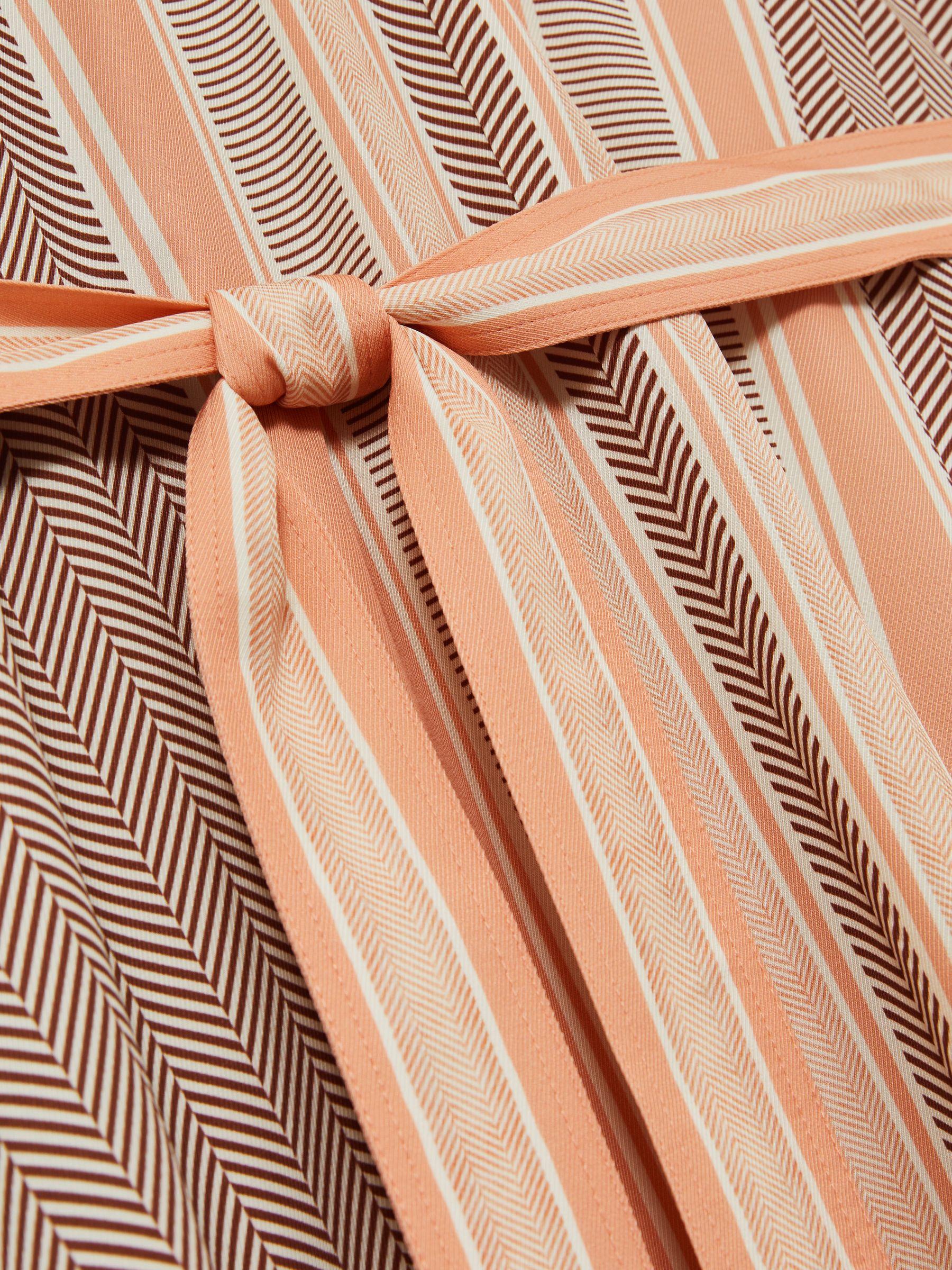 Scarf Print Belted Midi Dress in Coral Product Image