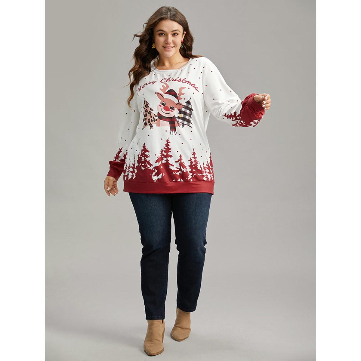 Plus Size Graphic Christmas Round Neck Sweatshirt Women Multicolor Casual Printed Festival-Christmas Sweatshirts BloomChic 14-16/1X Product Image