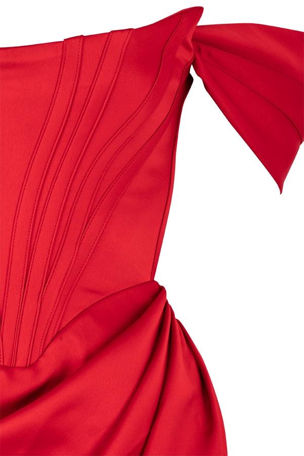 Loretta  red satin off shoulder dress Product Image