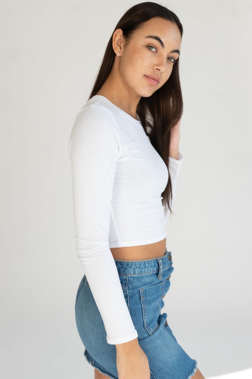 Long Sleeve Crew Neck Crop Top Product Image