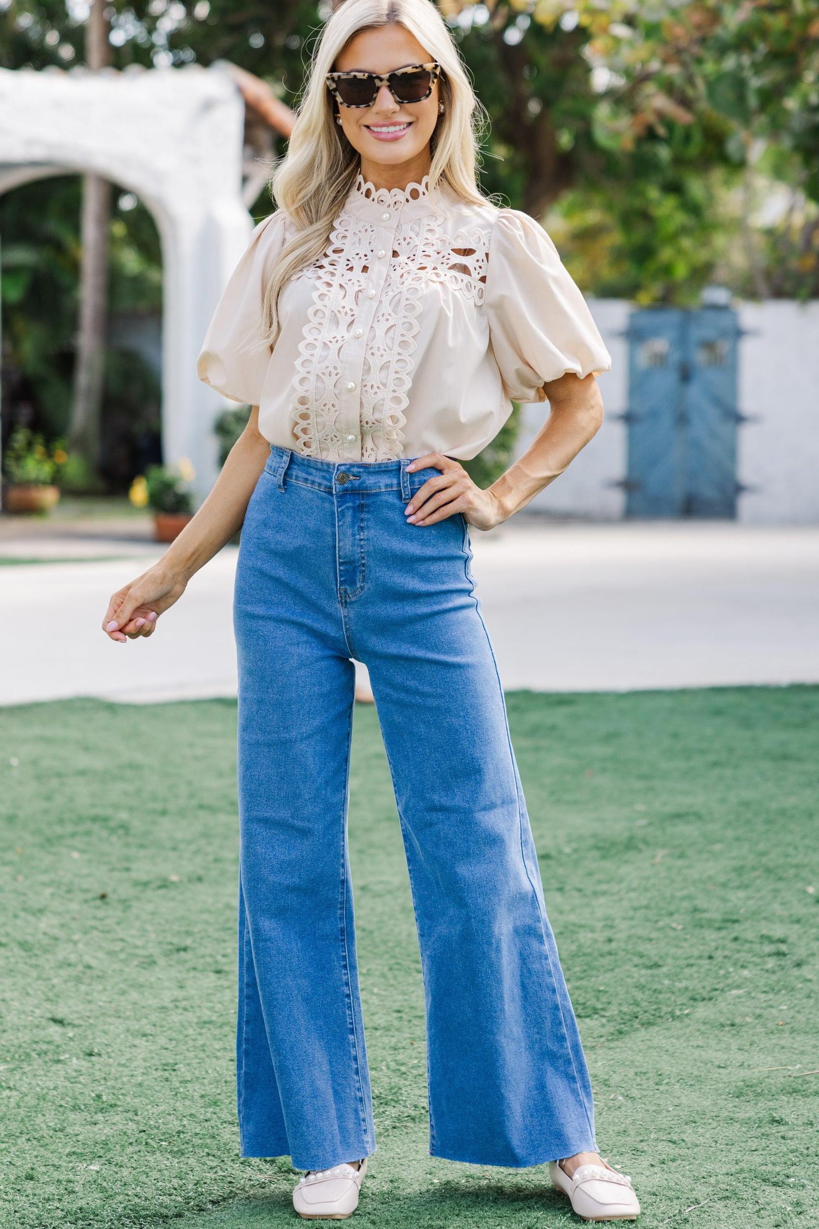 Now Is The Time Ecru Crochet Blouse Female Product Image