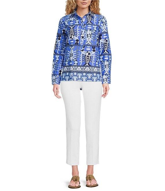 Jude Connally Pru Stretch Poplin Seaside Catch Print Point Collar Long Sleeve Top Product Image