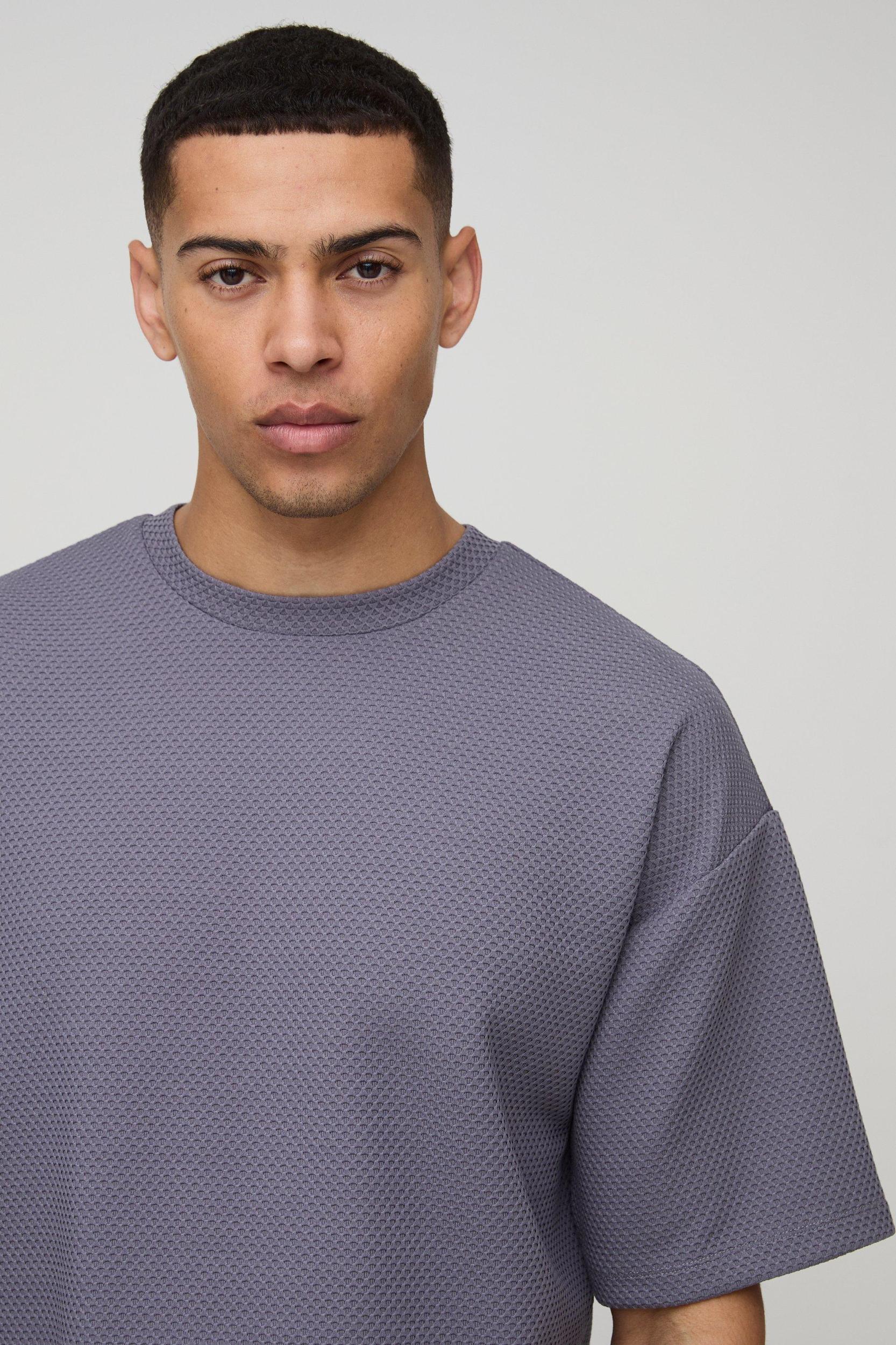 Regular Fit Textured Drop Shoulder T-Shirt | boohooMAN USA Product Image