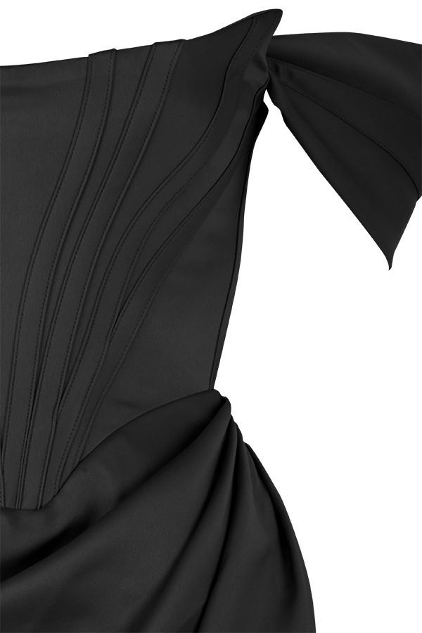 Loretta  black satin off shoulder dress Product Image