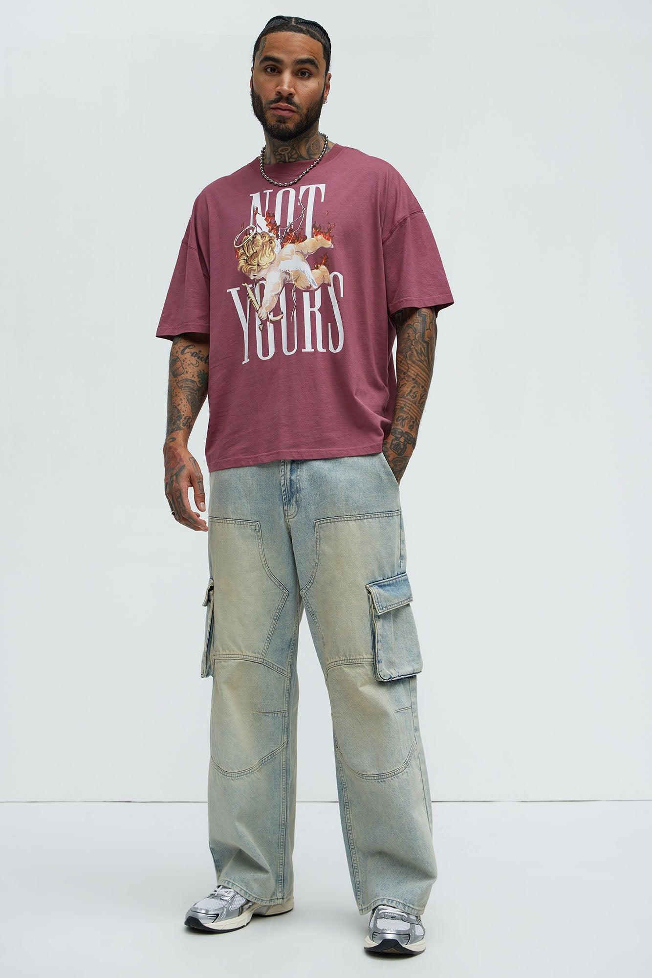 Not Yours Oversized Short Sleeve Tee - Burgundy Product Image