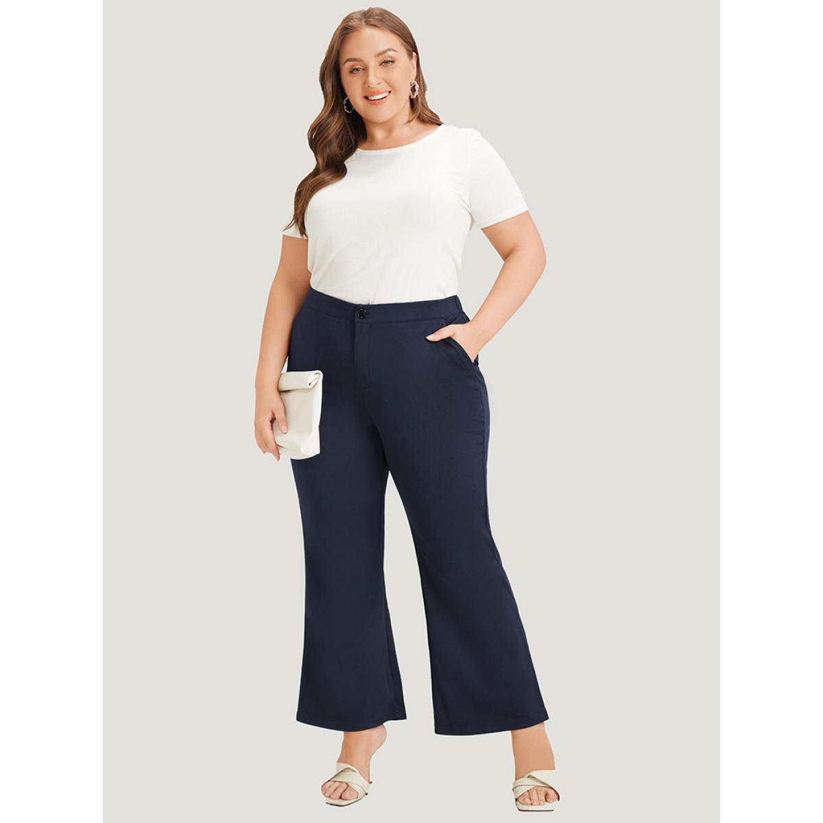 Plus Size Solid Flare Leg Pocket Pants Women Indigo Office Flare Leg High Rise Office Pants BloomChic 14-16/1X Product Image