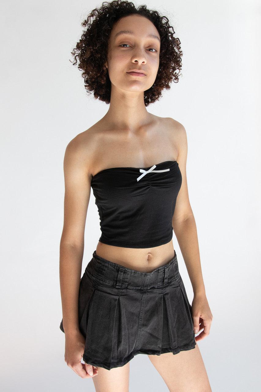 Low Rise Denim Pleated Mini Skort Product Image