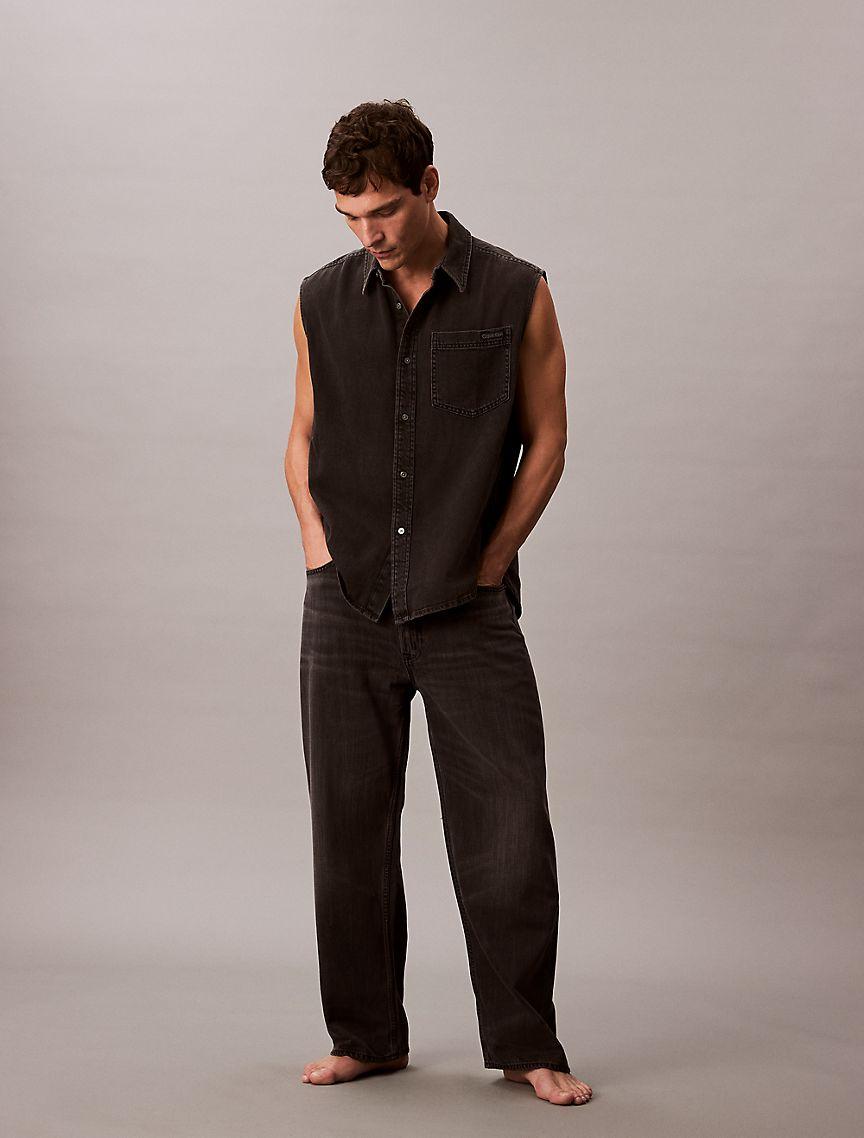 Denim Sleeveless Button-Down Shirt  Product Image