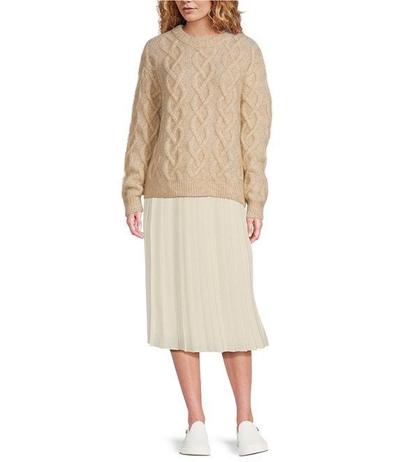 TILLEY Soft Knit Mohair Cable Crew Neck Long Sleeve Sweater Product Image