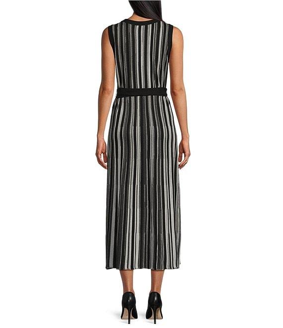 MISOOK Ribbed Knit Crew Neck Sleeveless Belted Midi Dress Product Image