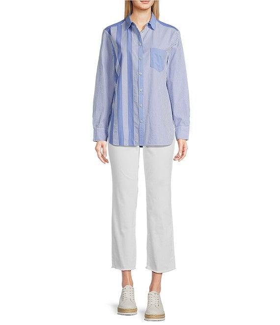 Foxcroft Boyfriend Mix Stripe Button Front Top Product Image
