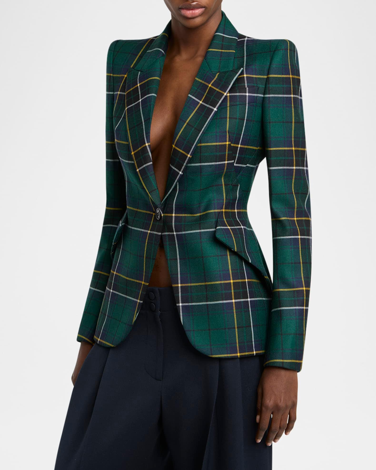 Tartan Single-Breasted Blazer Jacket Product Image