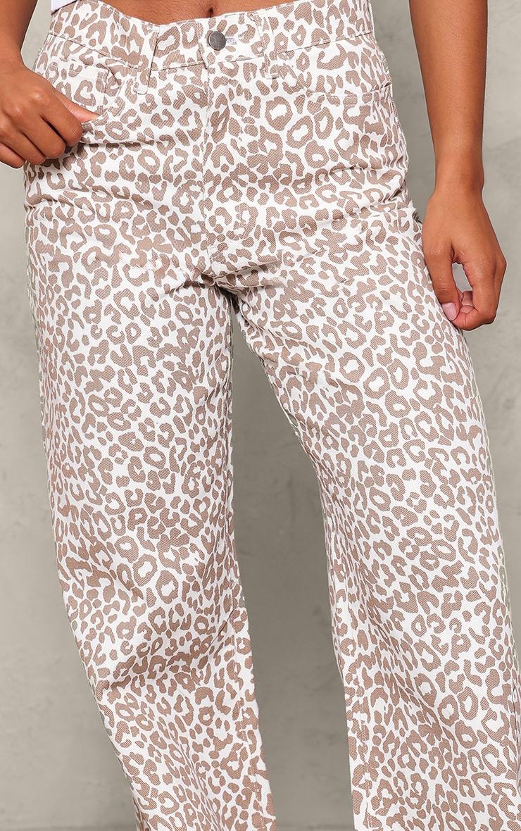 Beige Leopard Print Wide Leg Jeans Product Image