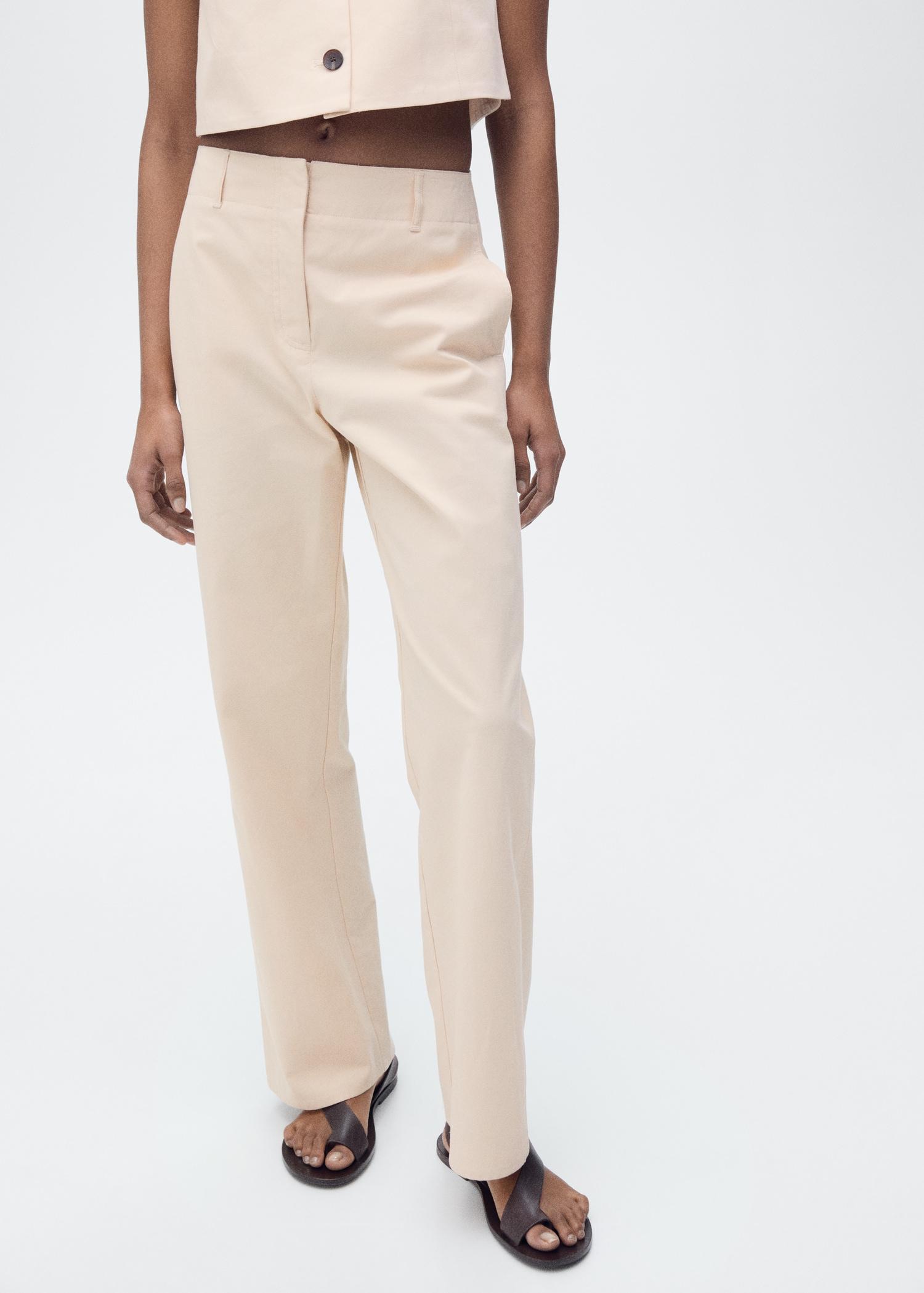 Mid-rise straight-fit cotton pants - Women | MANGO USA Product Image