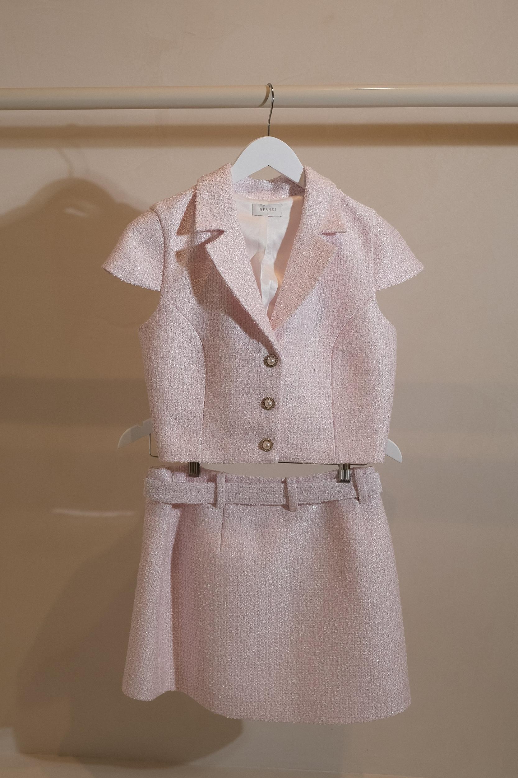 Mercer Tweed Mini Skirt - Fairy Floss Pink Product Image