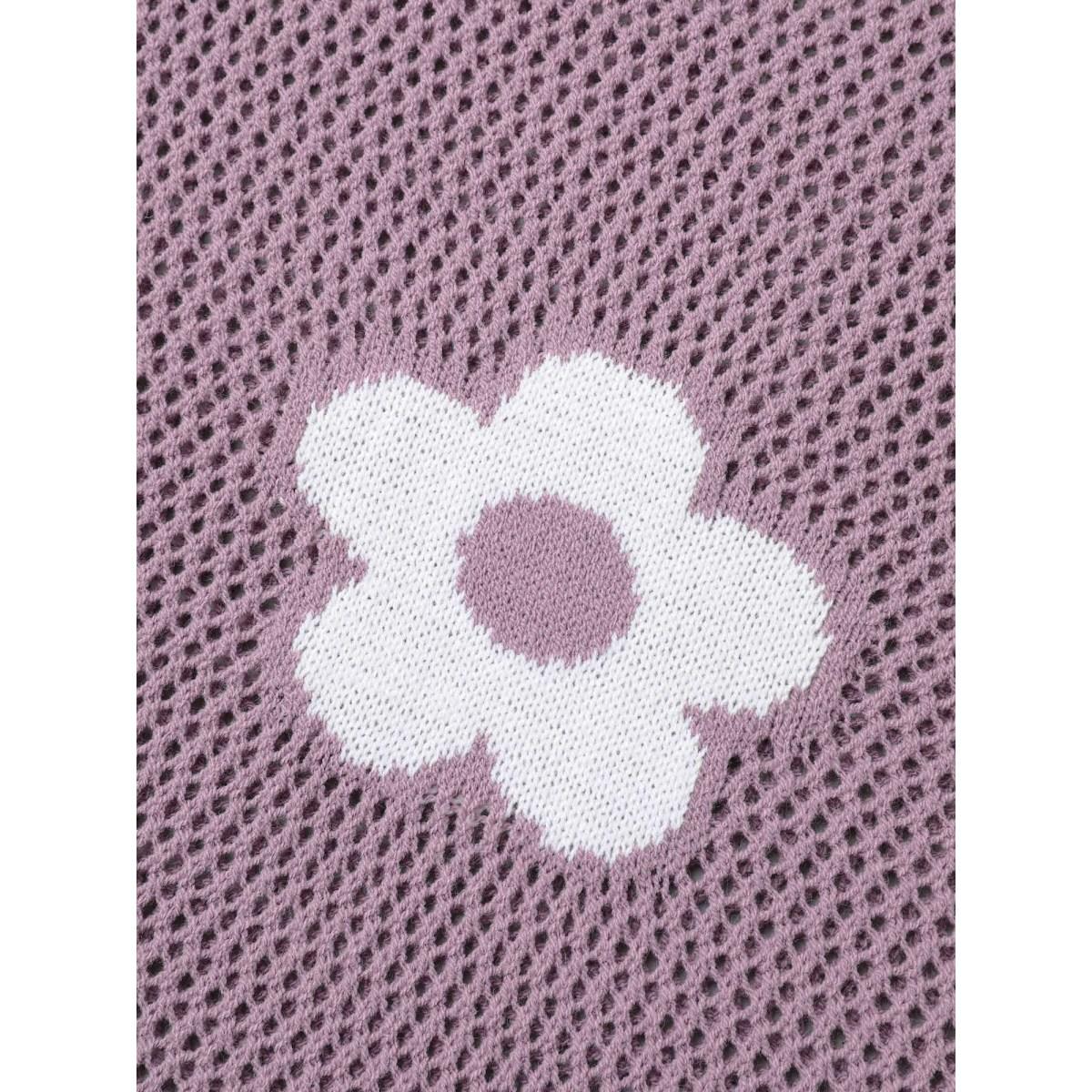 Plus Size Floral Jacquard Cut-Out Ribbed Pullover Mauve Women Beach Loose Long Sleeve Round Neck Vacation Pullovers BloomChic 14-16/1X Product Image