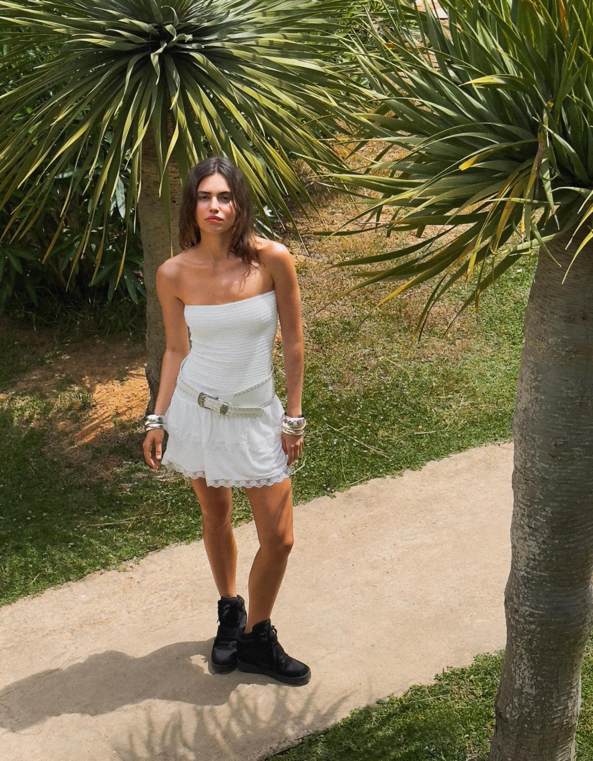 Ruffled off-the-shoulder mini dress Product Image