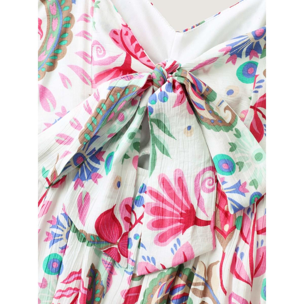 Plus Size Backless Bow Paisley Print Cami Midi Dress Multicolor Women Boho Tie knot Non Sleeveless Curvy BloomChic 18-20/2X Product Image