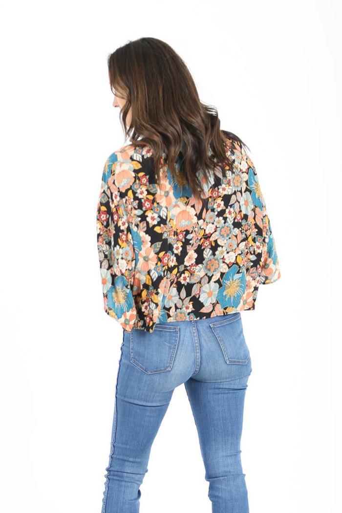 V Neck Tie Waist Kimono Sleeve Blouse Product Image