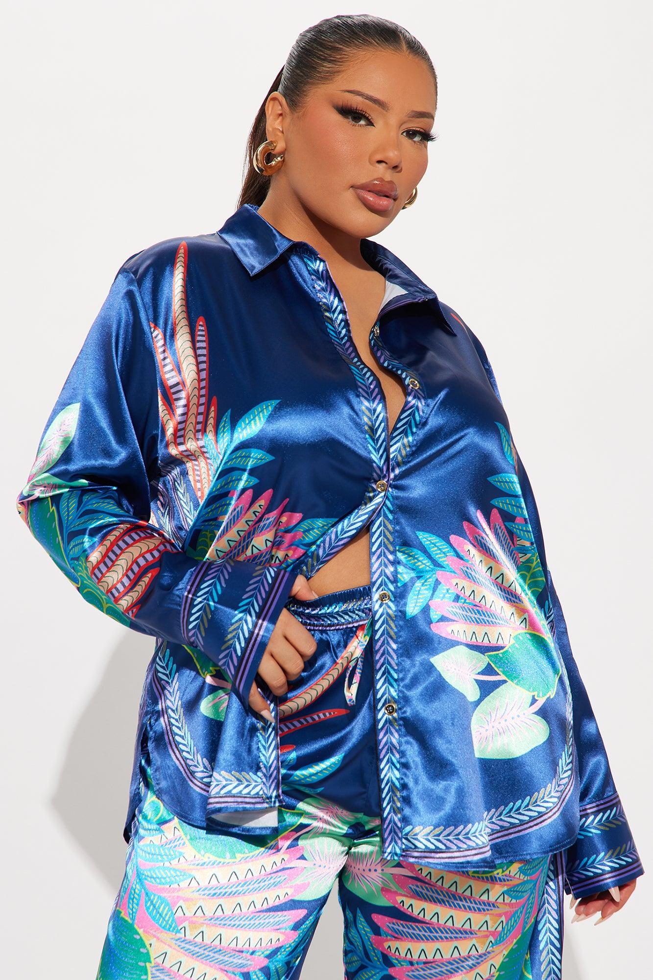 Breanna Satin Pant Set - Teal/combo Product Image