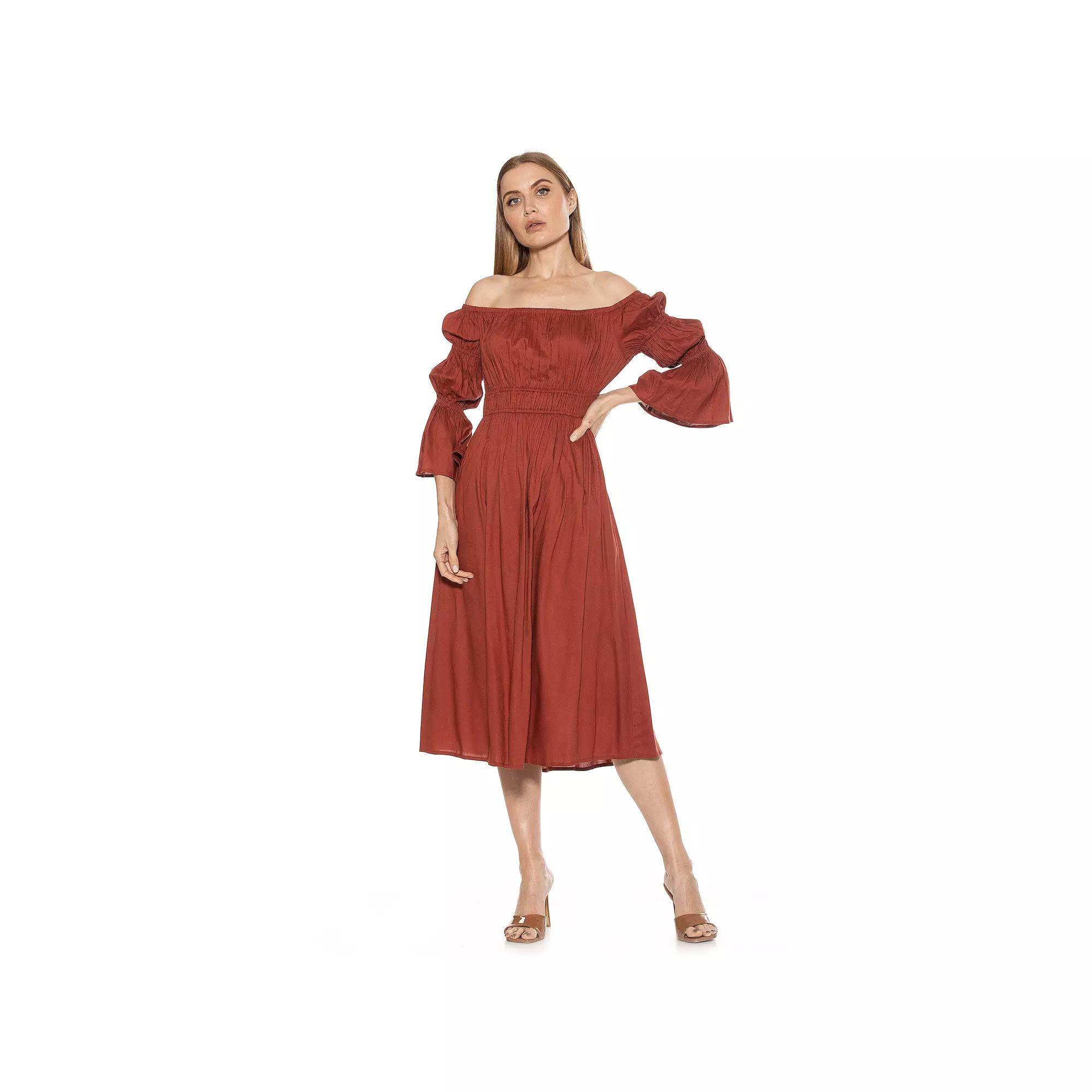 Women's ALEXIA ADMOR Rey Off-the-Shoulder Midi Dress, Size: 4, Teal Blue Product Image