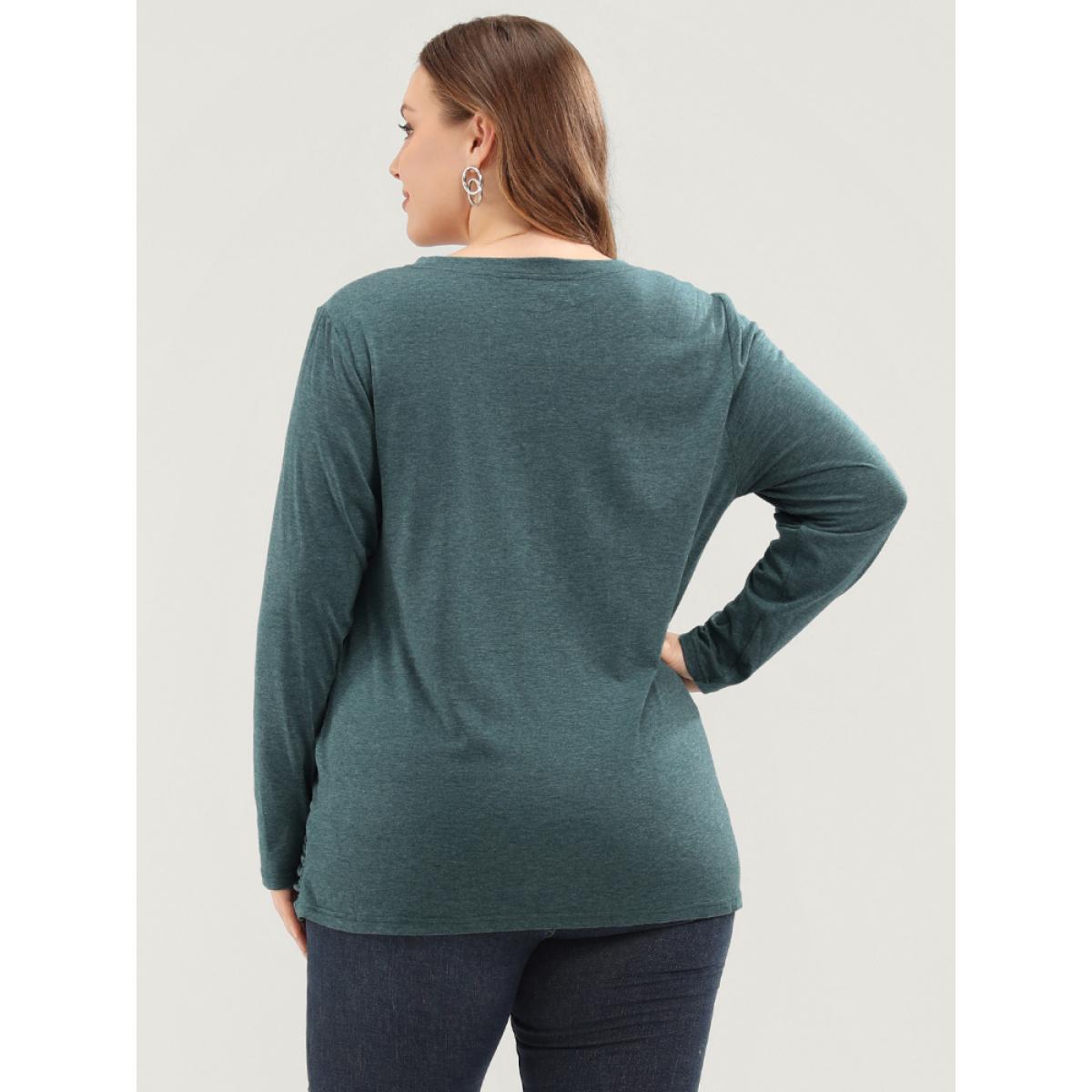 Plus Size Solid Twist Front Round Neck Long Tee Teal Women Elegant Twist-front Plain Round Neck Dailywear T-shirts BloomChic 14-16/1X Product Image