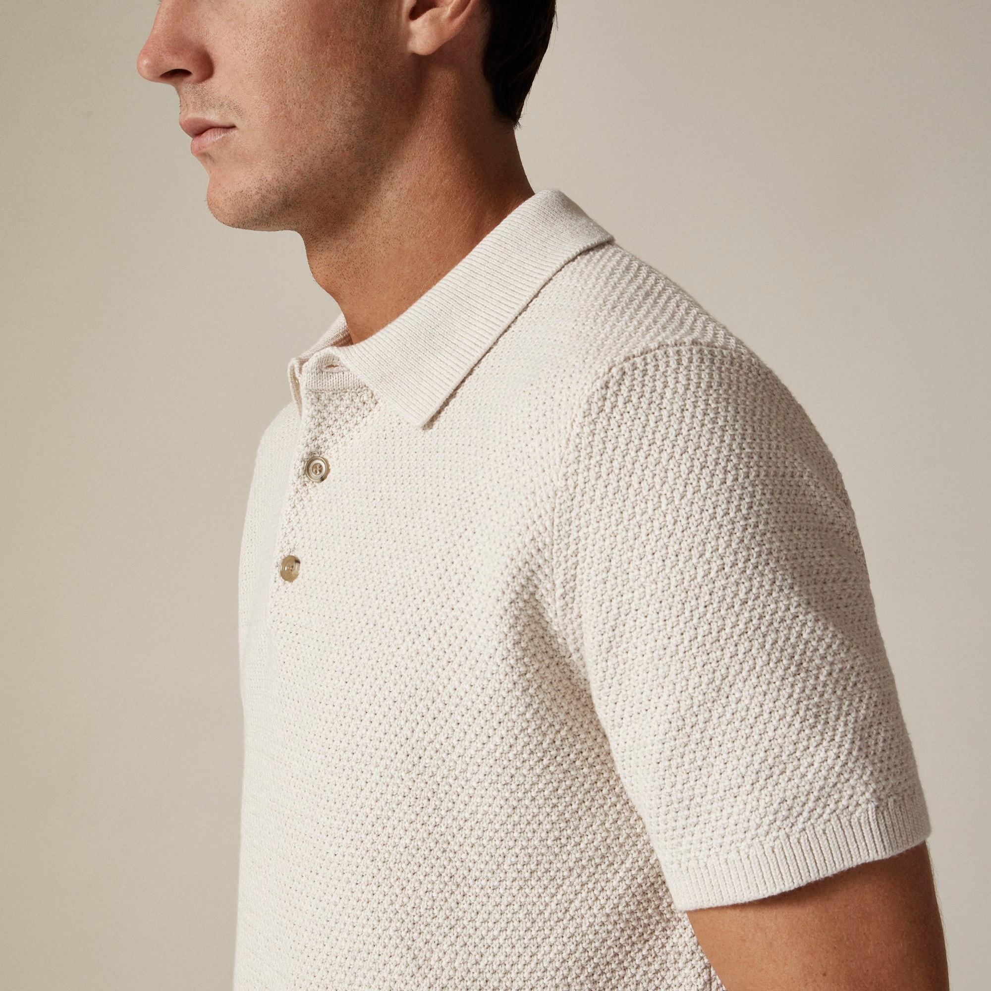 Short-sleeve cotton seed-stitch sweater-polo Product Image