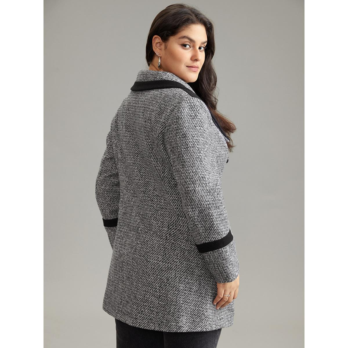 Plus Size Contrast Tweed Double Breasted Flap Pocket Coat Women DimGray Casual Lined Ladies Dailywear Winter Coats BloomChic 30/6X Product Image