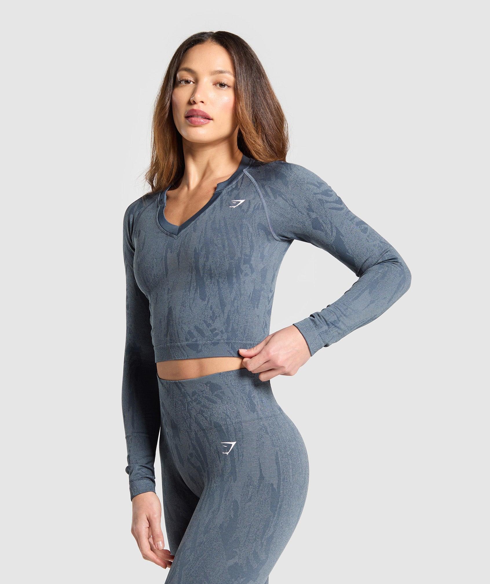 Gymshark Adapt Camo Seamless Long Sleeve Top - Titanium Blue/Denim Grey Female Product Image