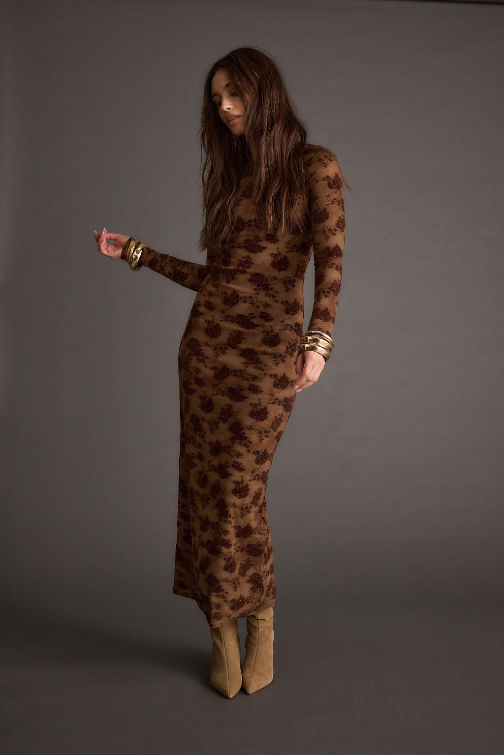 Casanova Brown Floral Maxi Dress Product Image