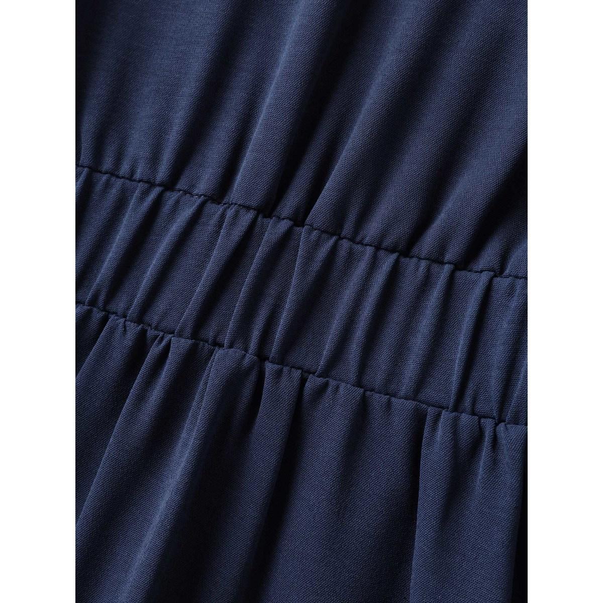 Plus Size Indigo Lace Plicated Detail Cinched Flared Blouse Women Office Short sleeve V-neck Office Blouses BloomChic 14-16/1X Product Image