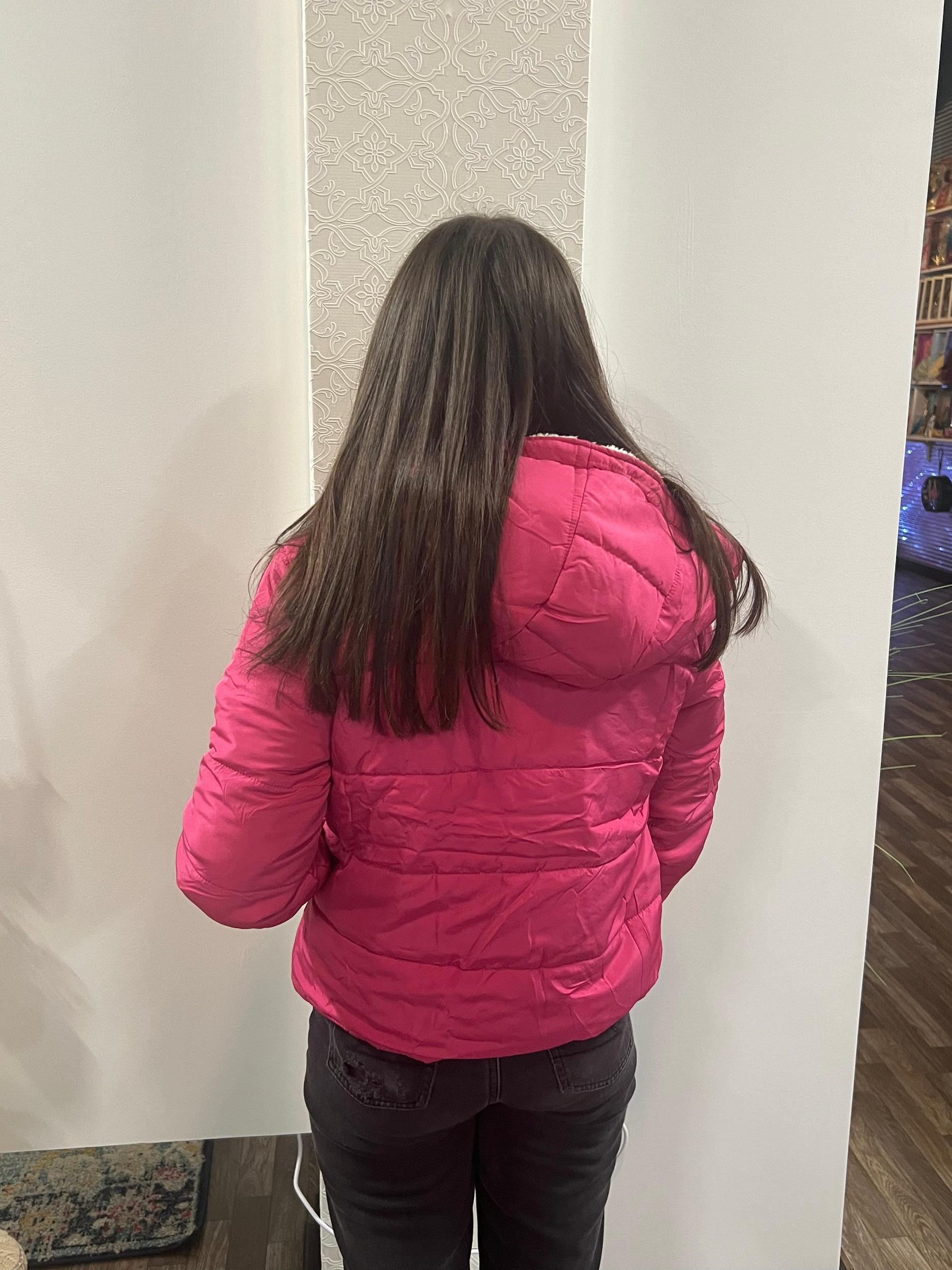 Women's Hot Pink Long Sleeve Inside Faux Fur Hoodie Puffer Jacket Product Image